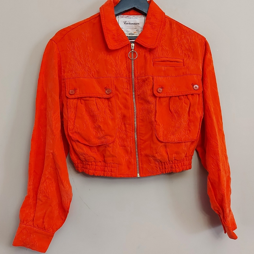 ANTHROPOLOGIE Cartonnier  Jacquard Eisenhower Jacket Size XXS Orange - Picture 4 of 12